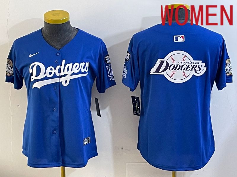 Women Los Angeles Dodgers blank 2024 World series patch blue jersey 202411248->women mlb jersey->Women Jersey